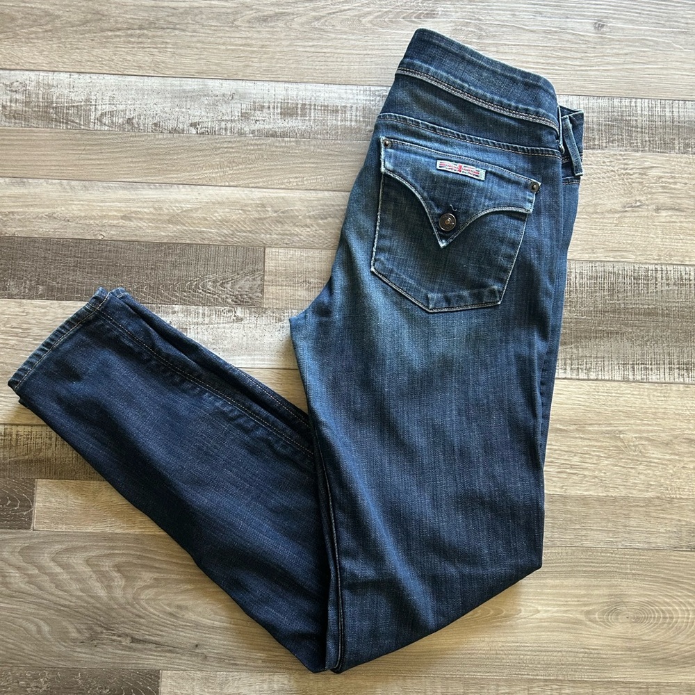 Hudson Jeans Blue Straight Leg Denim with Modern Distressing